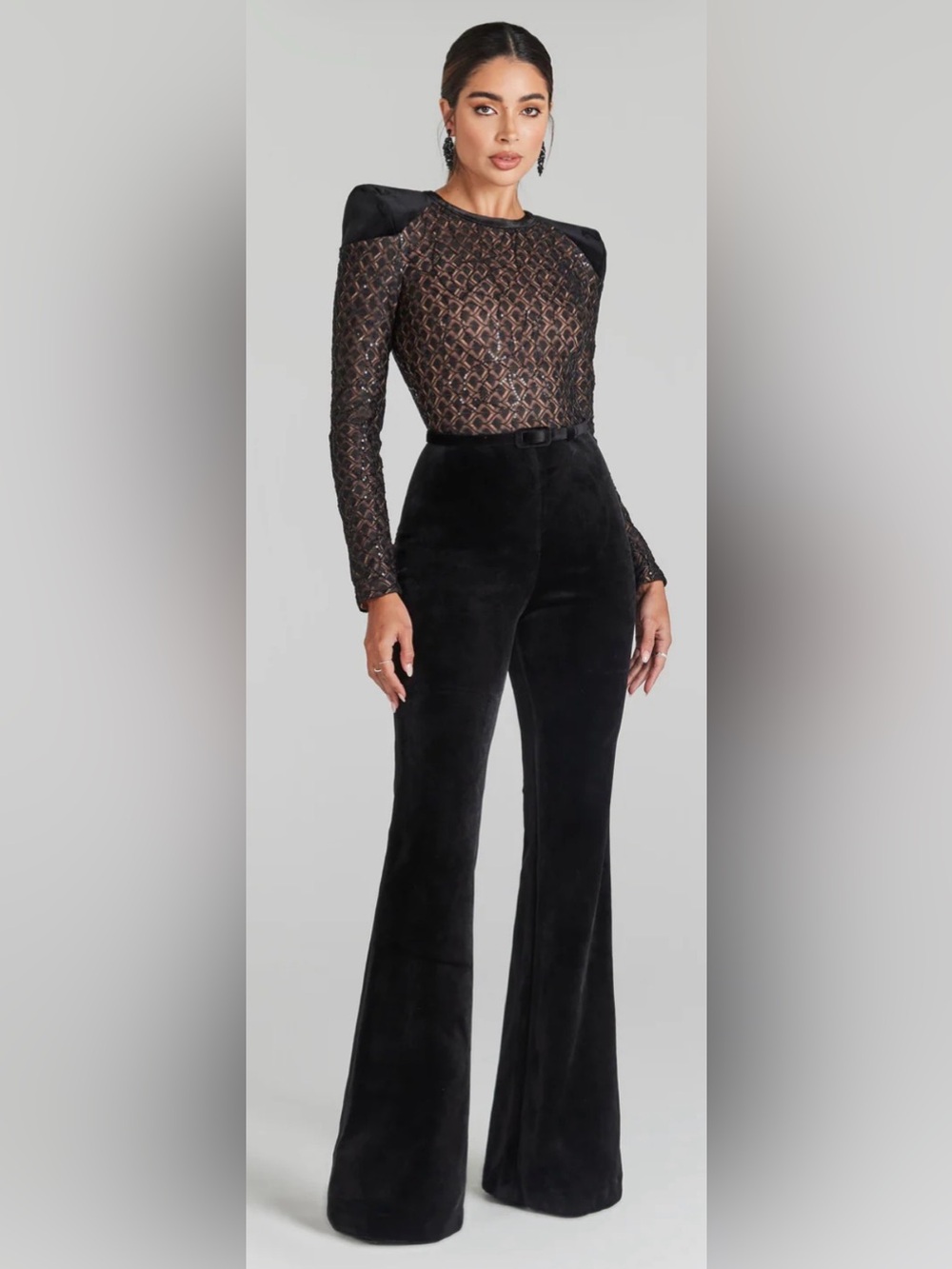 ✨ NADINE MERABI “Amanda” Black Sequin Jumpsuit – Size M Like New✨